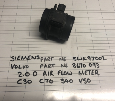 VOLVO AIR FLOW METER AIR FLOW METER 8670093, 5WK97002 2004-2010 2004,2005,2006,2007,2008,2009,2010VOLVO S40 V50 C30 C70 2.0D AIRFLOW METER SIEMENS VDO  5WK97002 8670093 8670093, 5WK97002 MAF, MASS AIRFLOW    GOOD