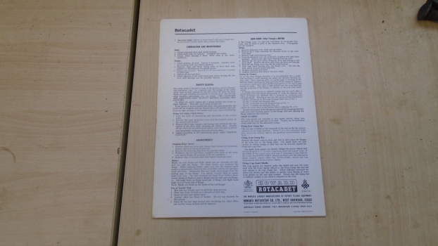 Westlake Plough Parts – Howard Rotavator Rotacadet Instructions Leaflet 