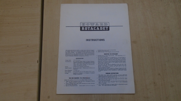 Westlake Plough Parts – Howard Rotavator Rotacadet Instructions Leaflet 