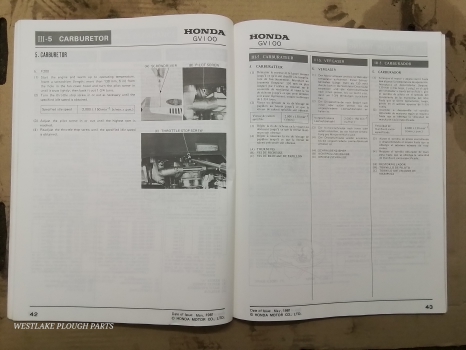 Westlake Plough Parts – Honda Shop Manual GV100 