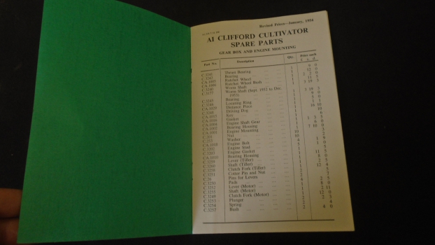 Westlake Plough Parts – Clifford Cultivator Model A1 Spare Parts List 