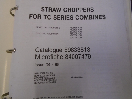 Westlake Plough Parts – New Holland SPARE PARTS CATALOGUE STRAW CHOPPERS FOR TC SERIES COMBINES 