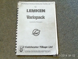 Lemken VARIOPACK FURROW PRESS OPERATING INSTRUCTIONS AND PARTS LIST 